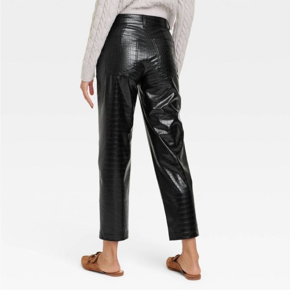 Women's High-Rise Faux Croc Pants - A New Day Black 6 - Picture 2 of 4